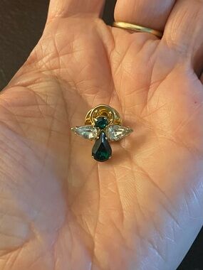 Gold-Tone Emerald Green Crystal Angel Pin Brooch - Unbranded